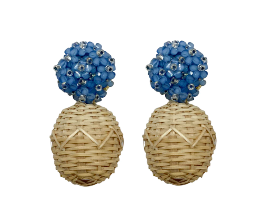 M Donohue Collection Blue Rattan Ball Earrings
