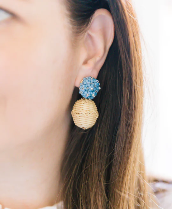 M Donohue Collection Blue Rattan Ball Earrings