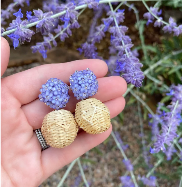 M Donohue Collection Lavender Rattan Ball Earrings