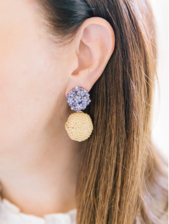 M Donohue Collection Lavender Rattan Ball Earrings
