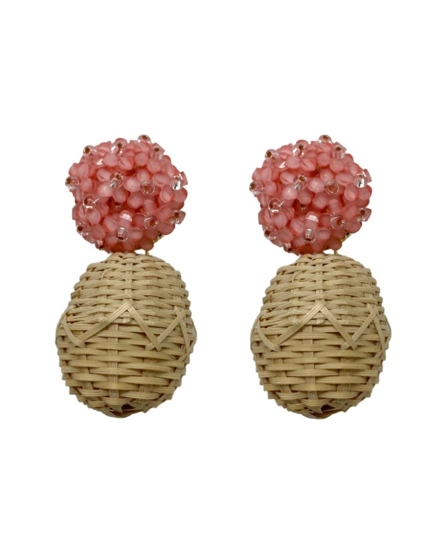 M Donohue Collection Pink Rattan Ball Earrings