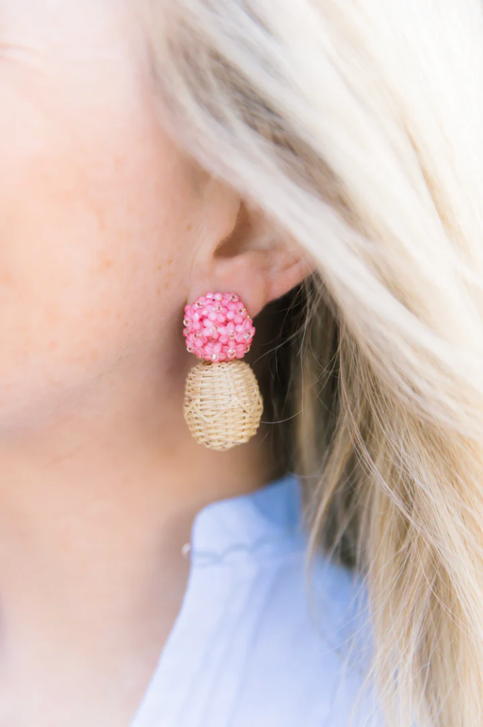 M Donohue Collection Pink Rattan Ball Earrings