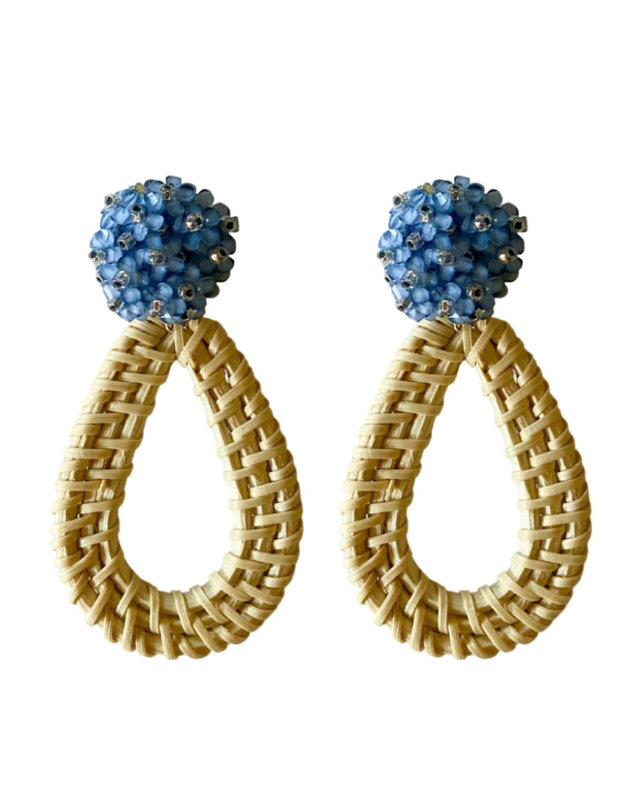 M Donohue Collection Ava Blue Rattan Teardrop Earrings
