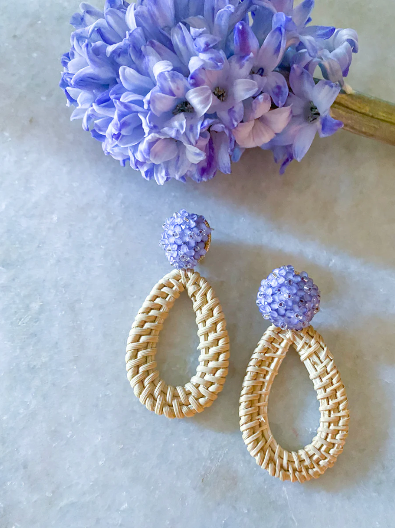 M Donohue Collection Ava Lavender Rattan Teardrop Earrings