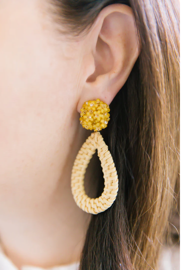 M Donohue Collection Ava Yellow Rattan Teardrop Earrings